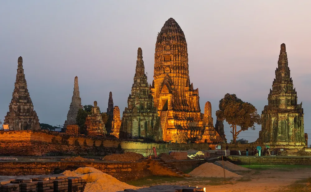 Ancient temple towers of Wat Chaiwatthanaram in Ayutthaya.