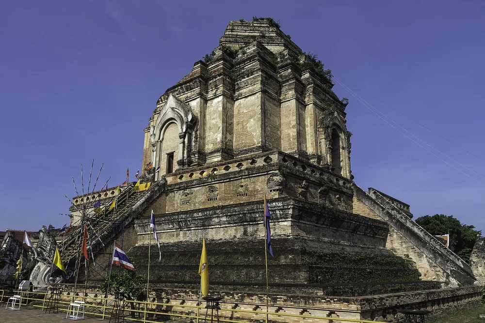 Historic brick chedi at Wat Chedi Luang in Chiang Mai.